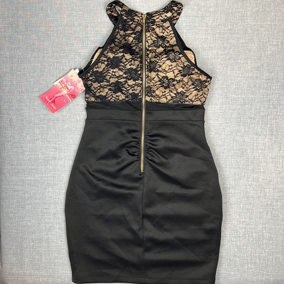 Black & Nude Lace Illusion Bodycon Dress Juniors Size Medium Prom Homecoming - Picture 6 of 9